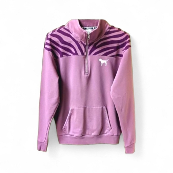 PINK Victoria’s Secret XS Mauve Plum Zebra Quarter Zip Oversized Pullover - Picture 2 of 12